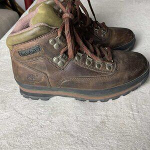 GUC Timberland Women's Brown and Green Leather Lace Up Hiking Boots size 8